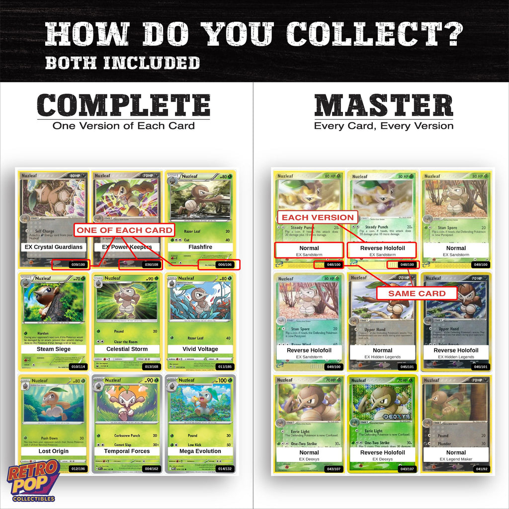 Complete Set vs Master Set versions of the Nuzleaf binder placeholders