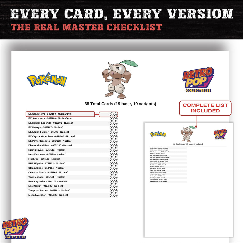 Nuzleaf master set checklist PDF preview - every card listed