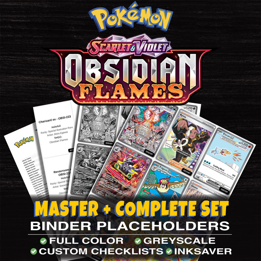 Obsidian Flames Pokemon binder placeholders printable PDF - includes Charizard ex