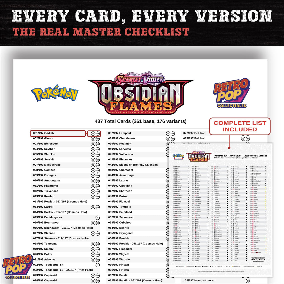 Obsidian Flames Pokemon card checklist PDF preview