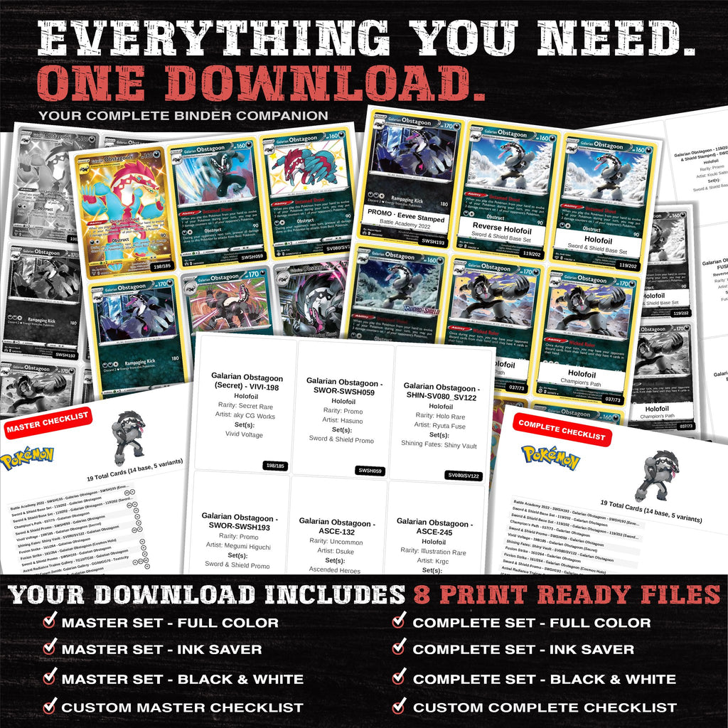 Everything included in the Obstagoon master set download - 8 PDF files