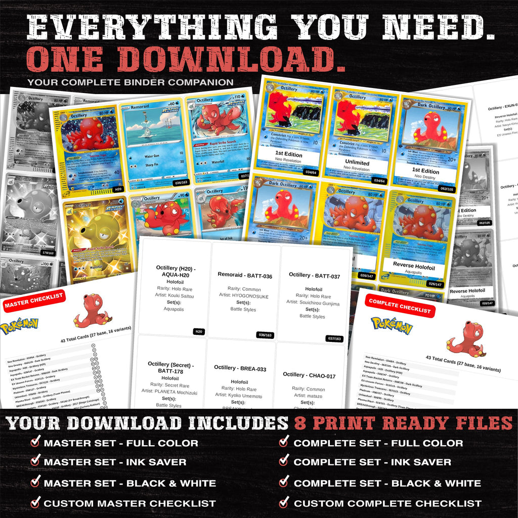 Everything included in the Octillery master set download - 8 PDF files