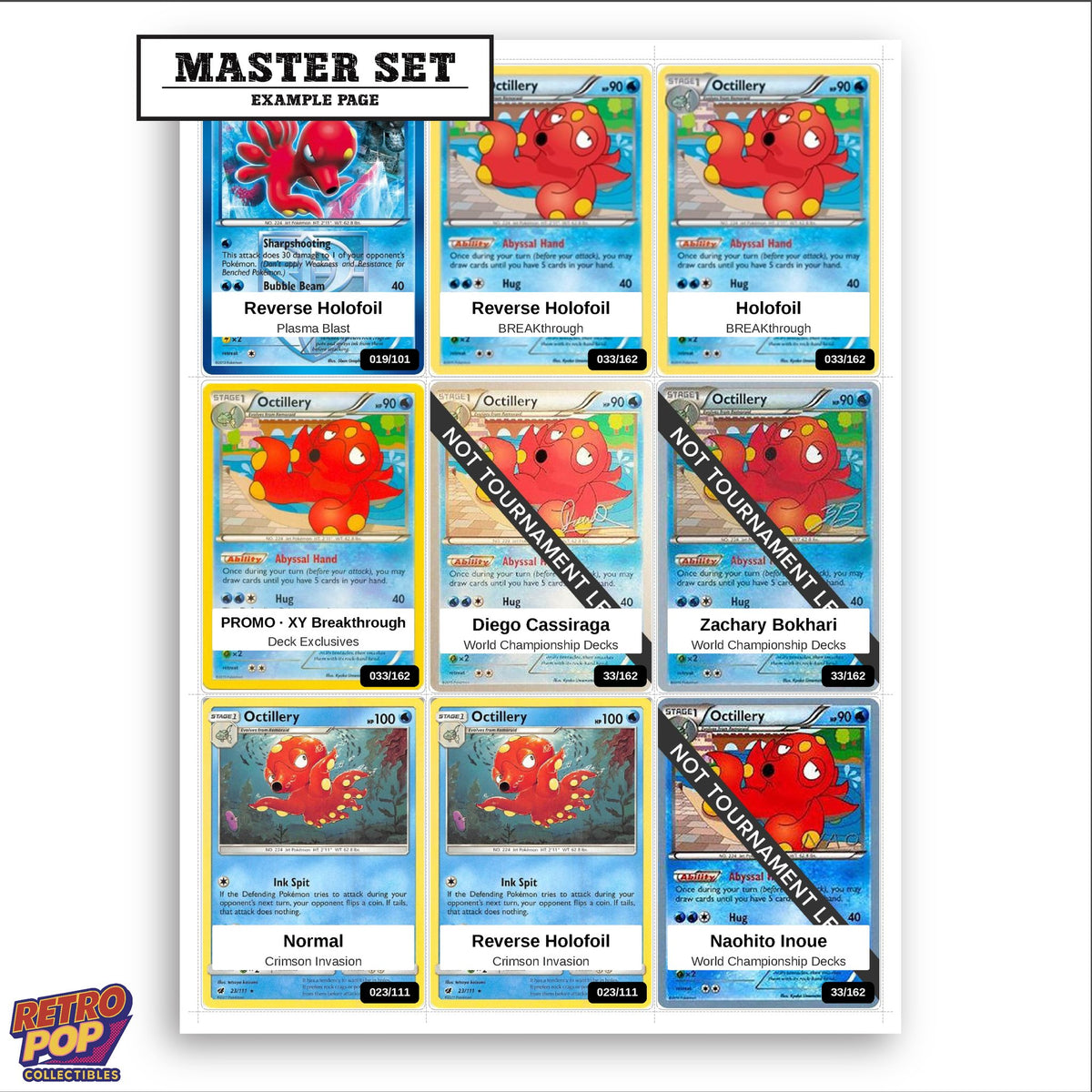 Printed Octillery Pokemon placeholders in binder - real photo 3