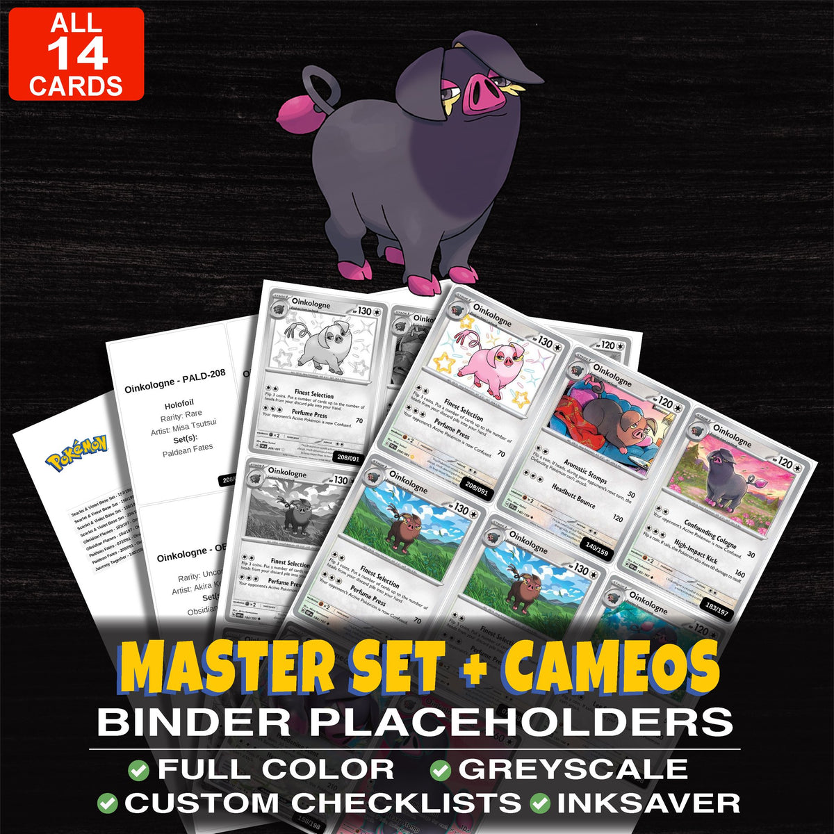 Every Oinkologne Pokemon card ever made - master set binder placeholders with Oinkologne