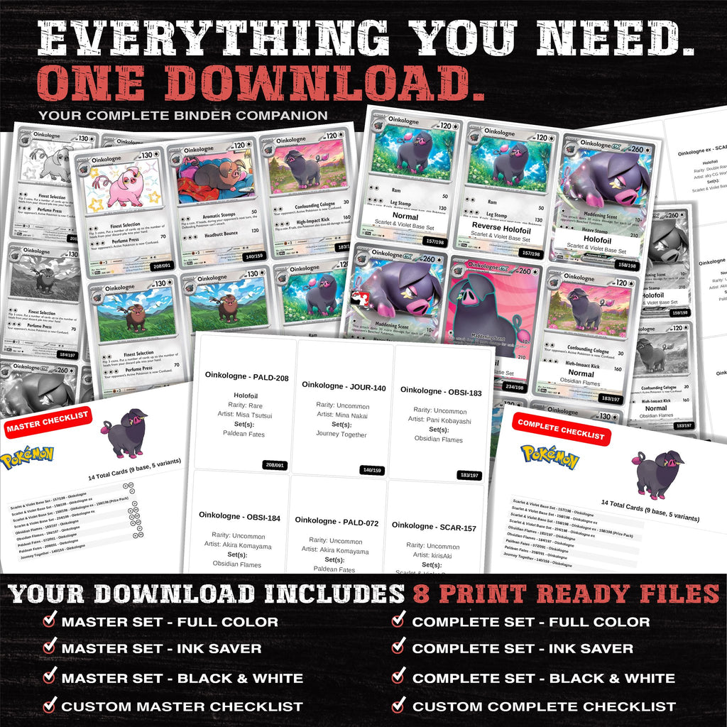 Everything included in the Oinkologne master set download - 8 PDF files