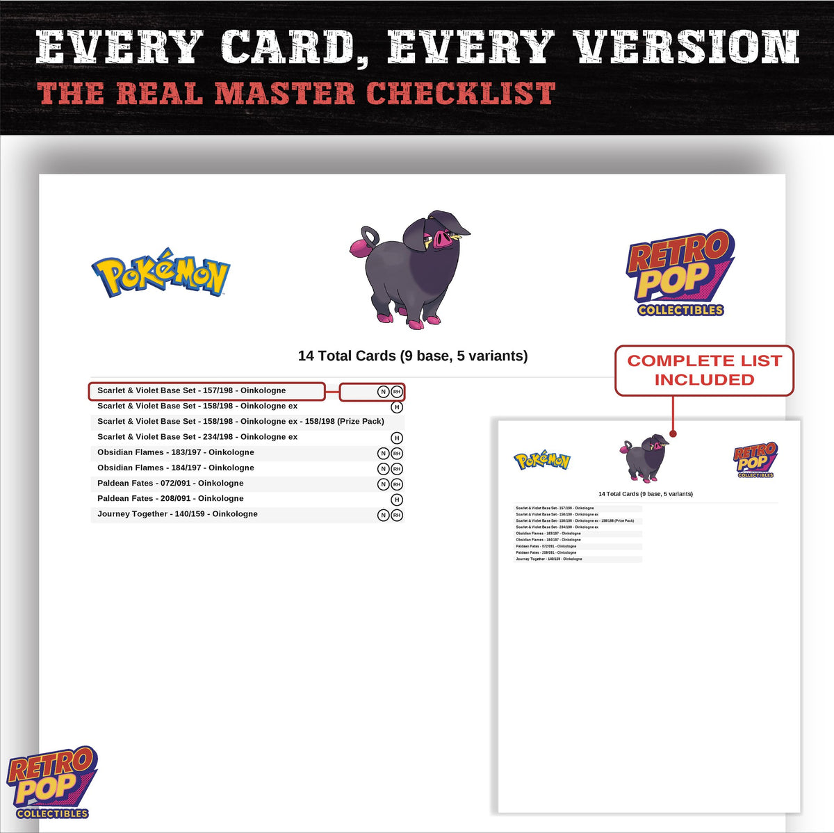 Oinkologne master set checklist PDF preview - every card listed