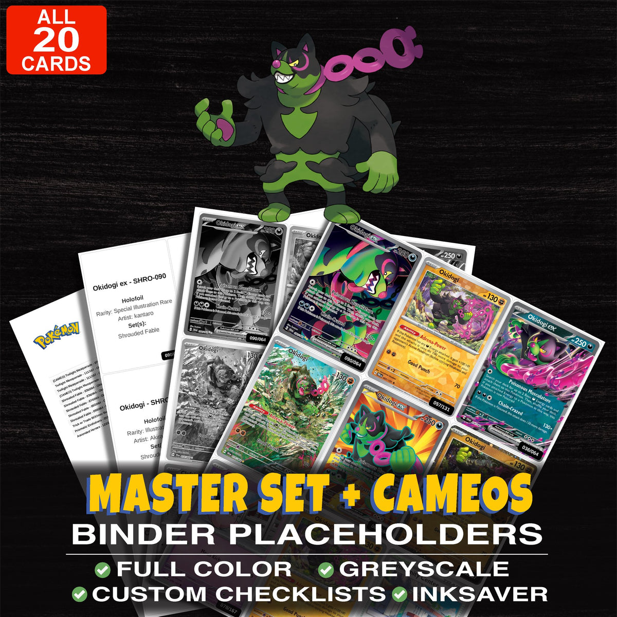 Every Okidogi Pokemon card ever made - master set binder placeholders with Okidogi ex
