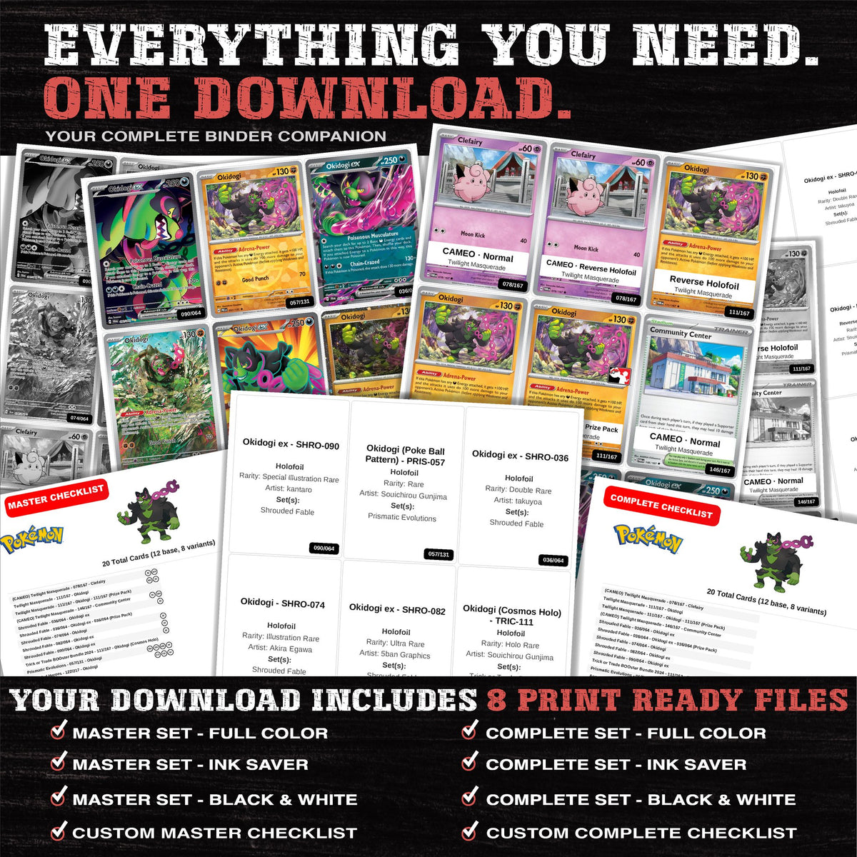 Everything included in the Okidogi master set download - 8 PDF files
