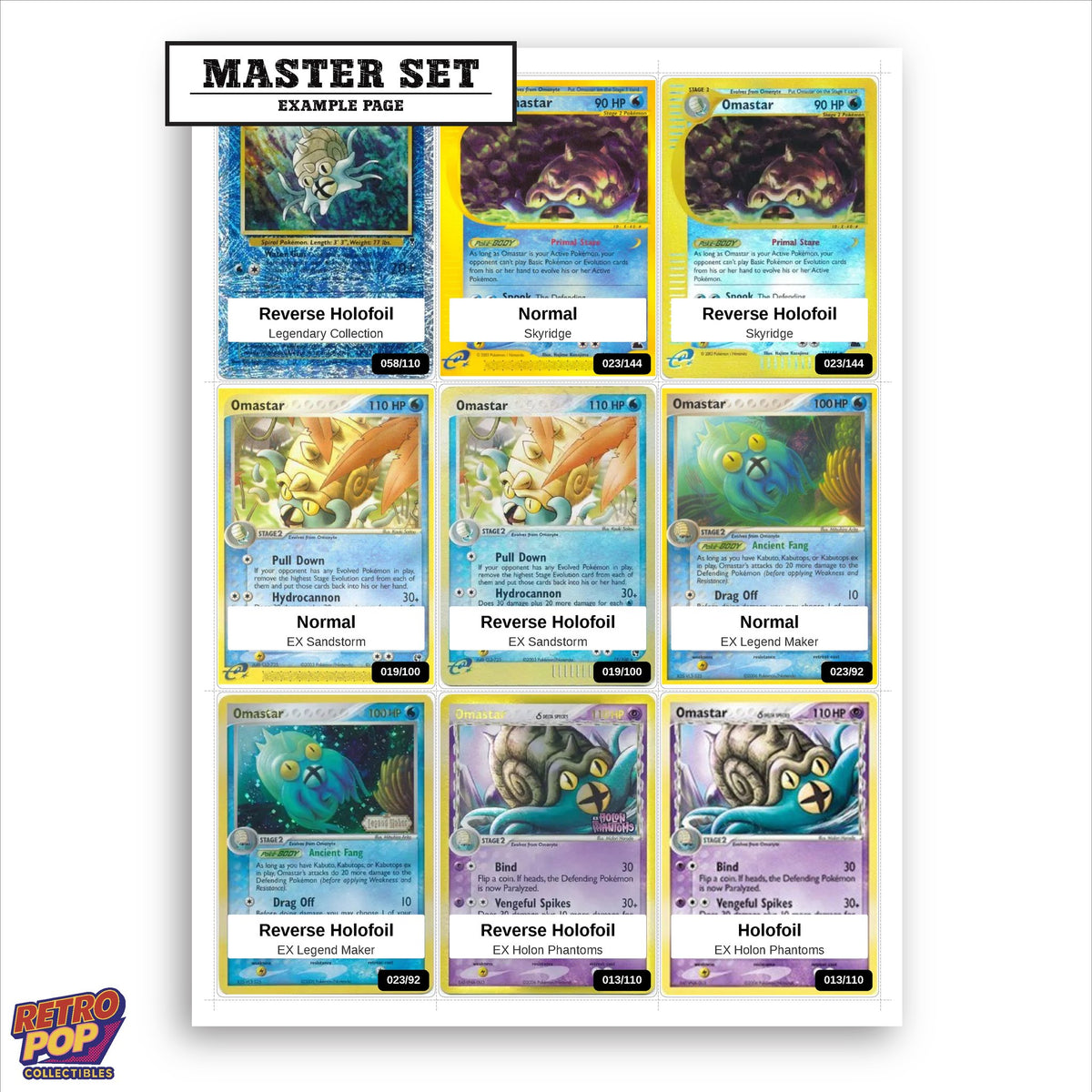 Printed Omastar Pokemon placeholders in binder - real photo 1
