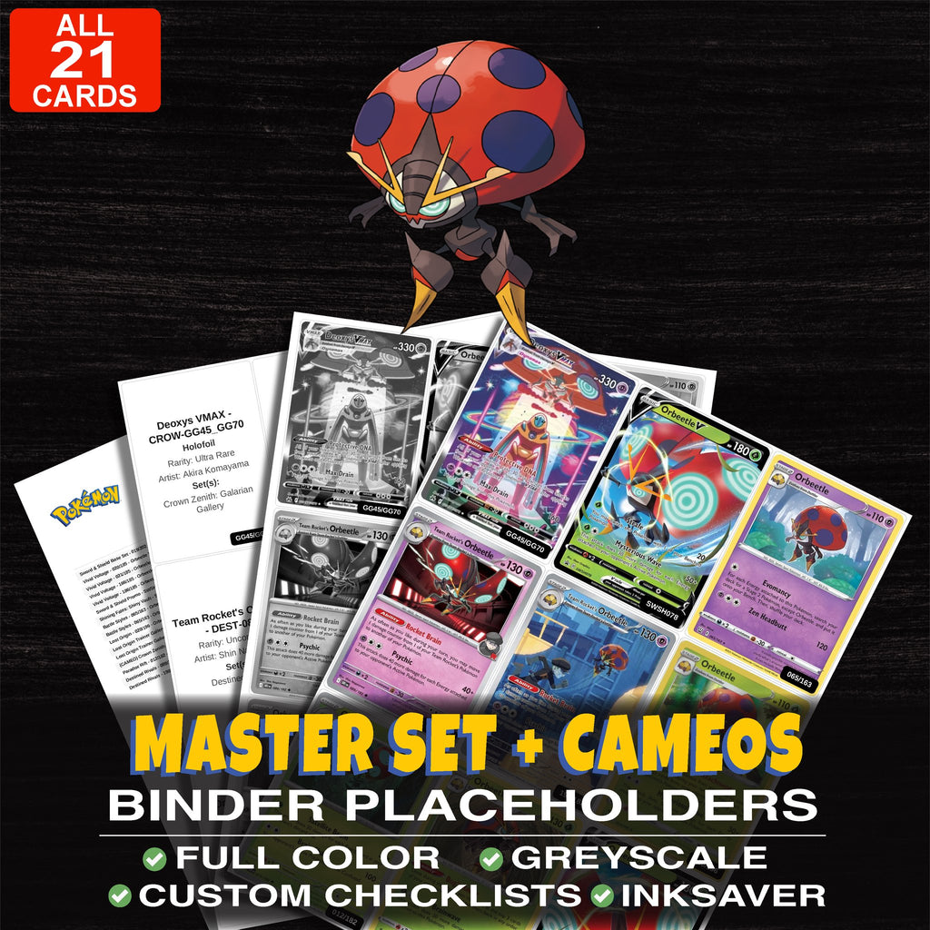 Every Orbeetle Pokemon card ever made - master set binder placeholders with Orbeetle VMAX