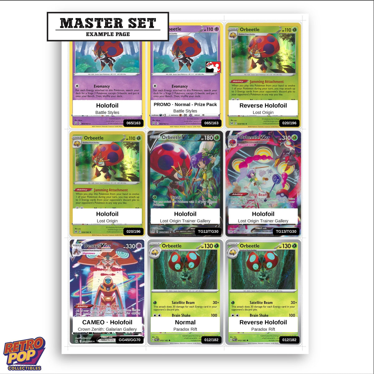 Printed Orbeetle Pokemon placeholders in binder - real photo 3