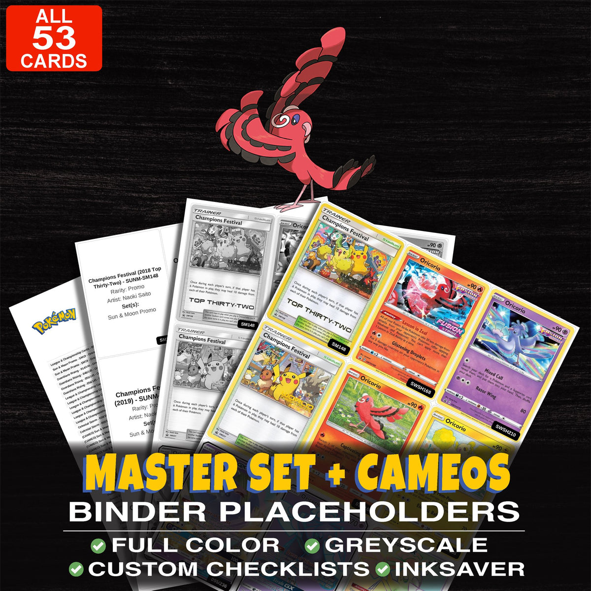 Every Oricorio Pokemon card ever made - master set binder placeholders with Oricorio GX (Secret)