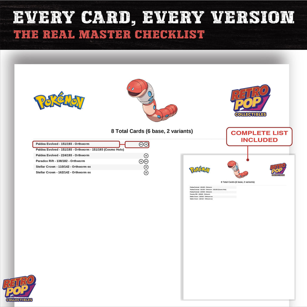 Orthworm master set checklist PDF preview - every card listed