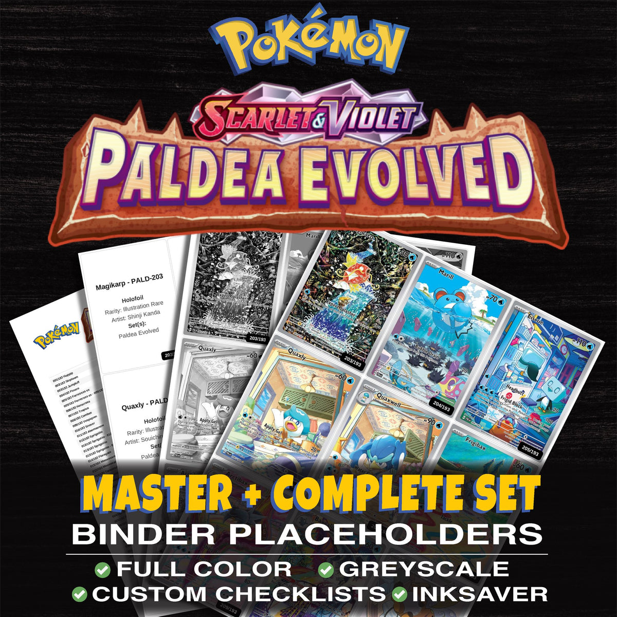 Paldea Evolved Pokemon binder placeholders printable PDF - includes Magikarp