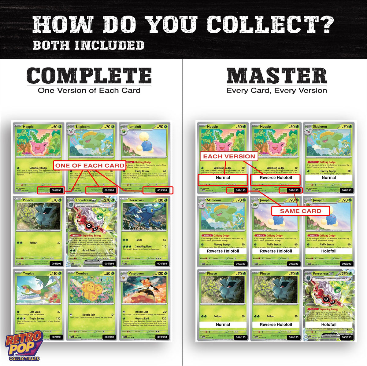 Complete Set vs Master Set versions of Paldea Evolved binder placeholders