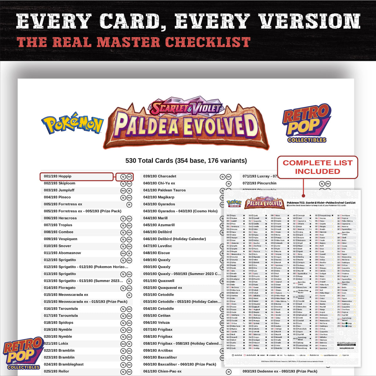 Paldea Evolved Pokemon card checklist PDF preview