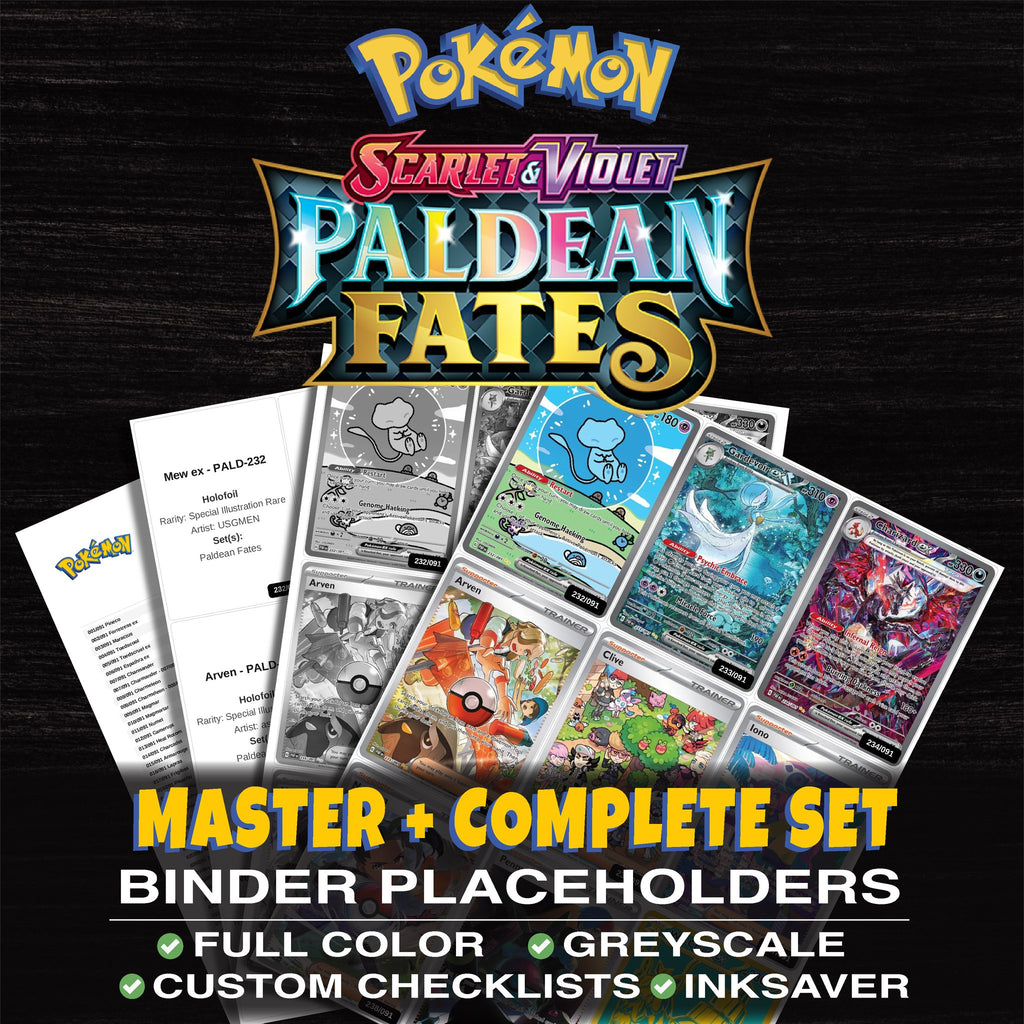 Paldean Fates Pokemon binder placeholders printable PDF - includes Mew ex