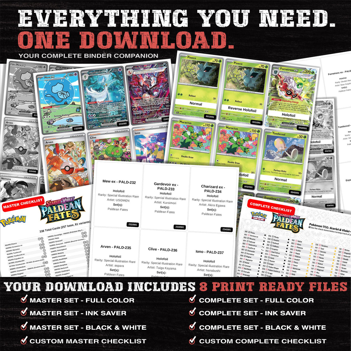 Everything included in the Paldean Fates placeholder download - 8 PDF files