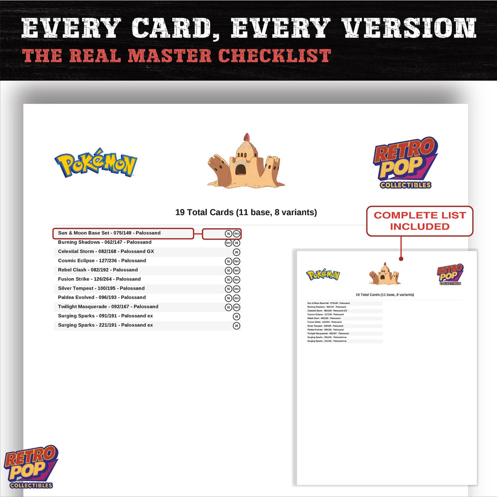 Palossand master set checklist PDF preview - every card listed