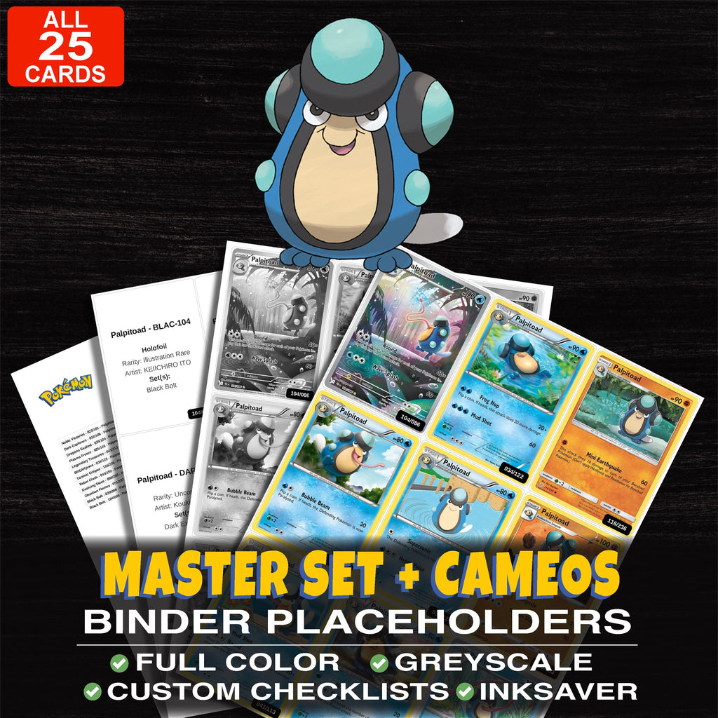 Every Palpitoad Pokemon card ever made - master set binder placeholders with Palpitoad