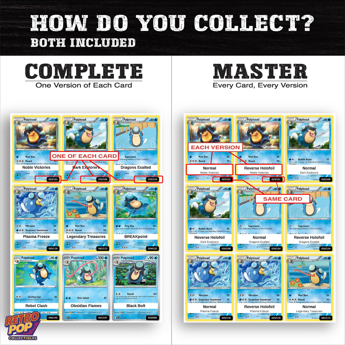 Complete Set vs Master Set versions of the Palpitoad binder placeholders