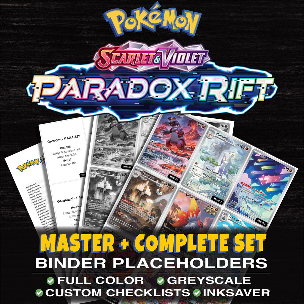 Paradox Rift Pokemon binder placeholders printable PDF - includes Groudon