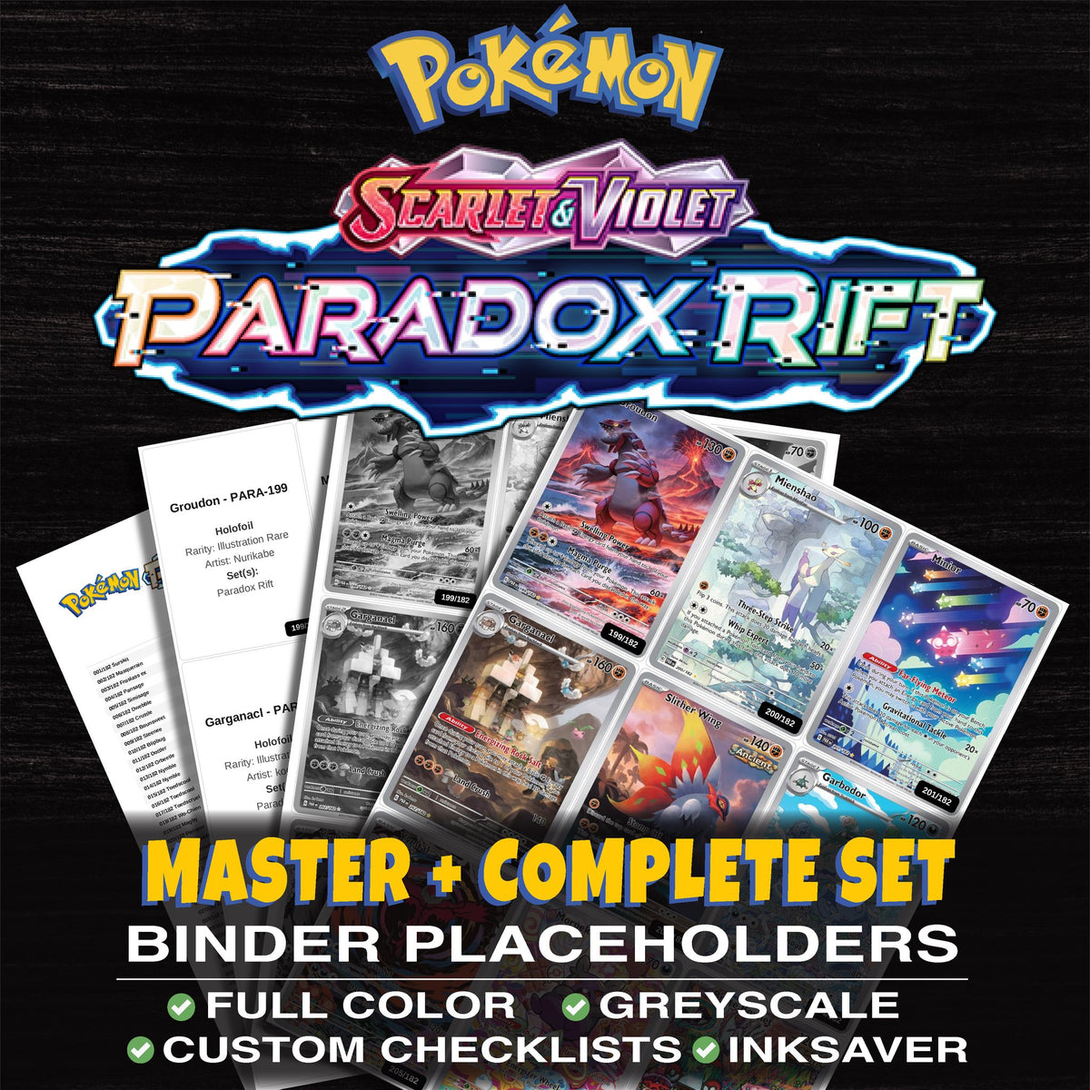 Paradox Rift Pokemon binder placeholders printable PDF - includes Groudon