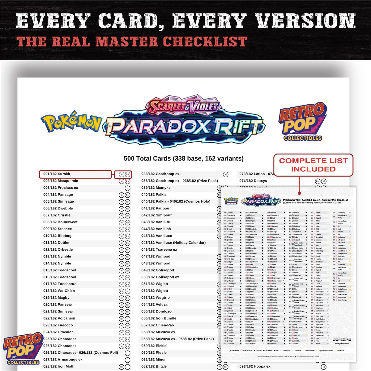 Paradox Rift Pokemon card checklist PDF preview