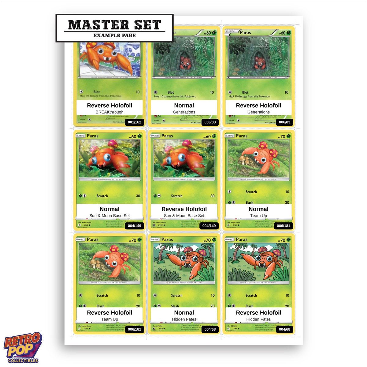 Printed Paras Pokemon placeholders in binder - real photo 1