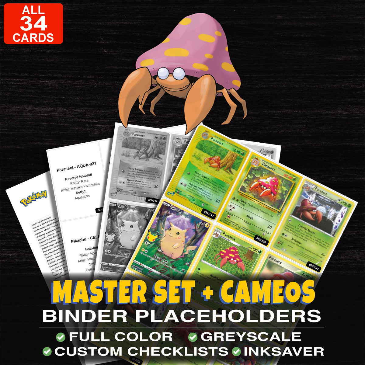 Every Parasect Pokemon card ever made - master set binder placeholders with Parasect