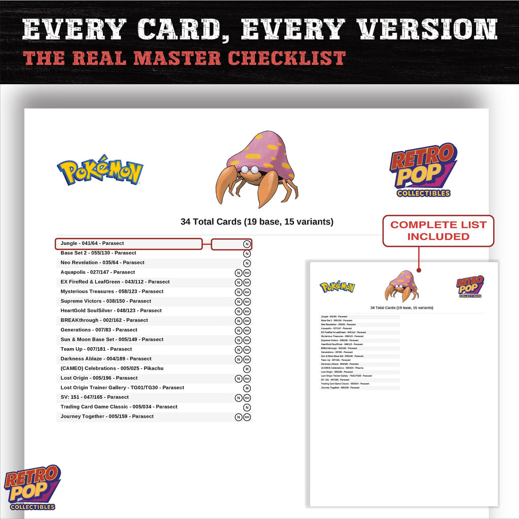 Parasect master set checklist PDF preview - every card listed