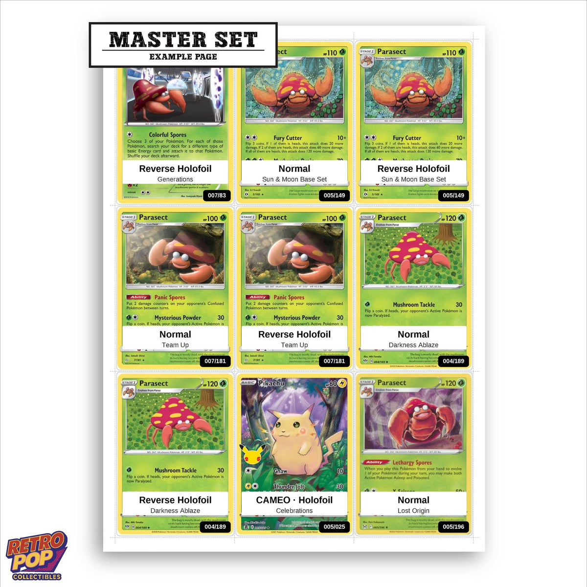 Printed Parasect Pokemon placeholders in binder - real photo 1