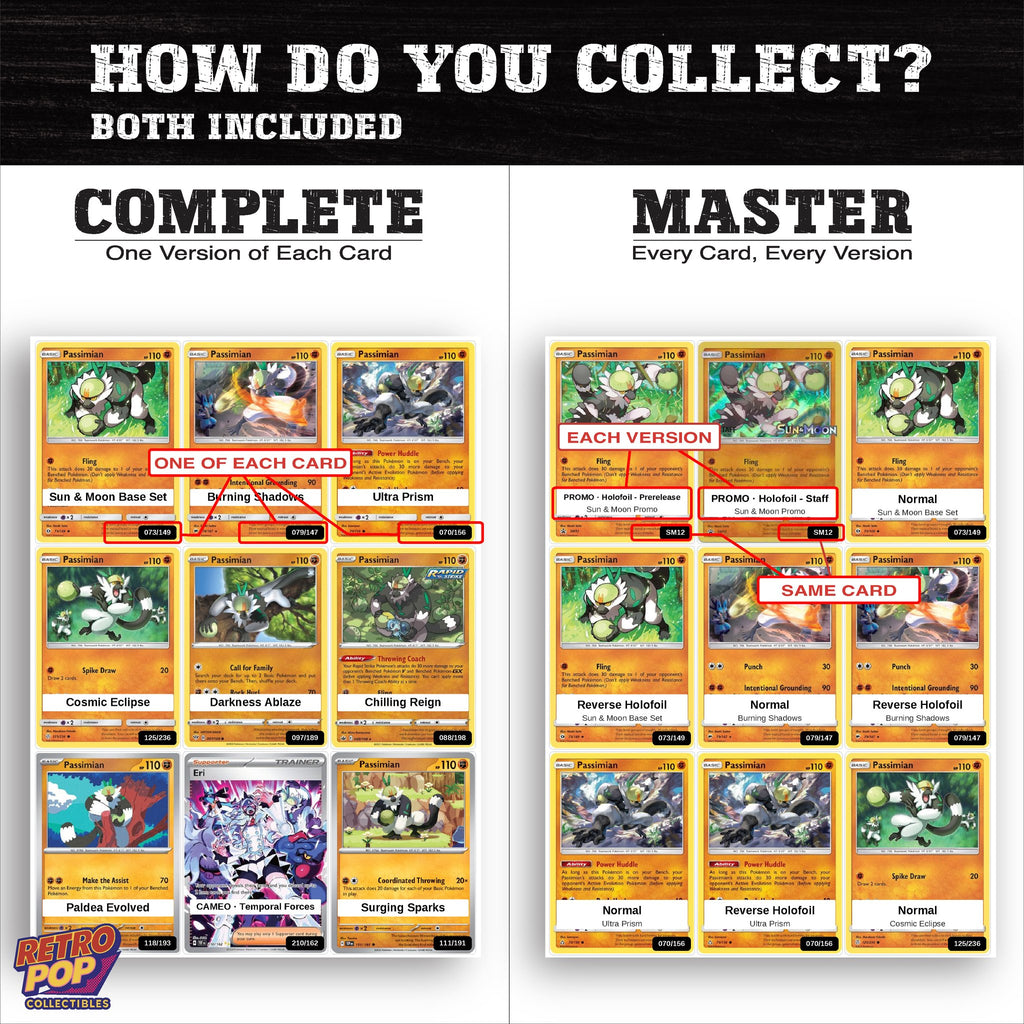 Complete Set vs Master Set versions of the Passimian binder placeholders