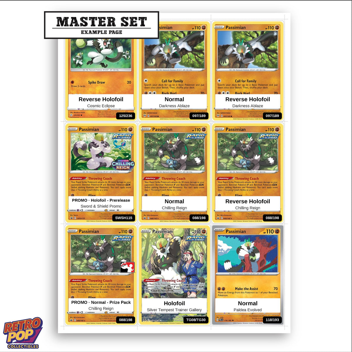 Printed Passimian Pokemon placeholders in binder - real photo 3