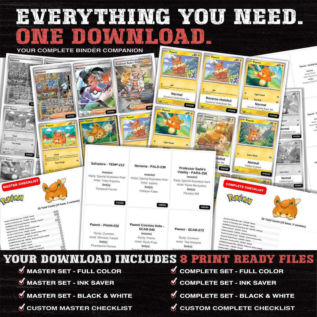 Everything included in the Pawmi master set download - 8 PDF files