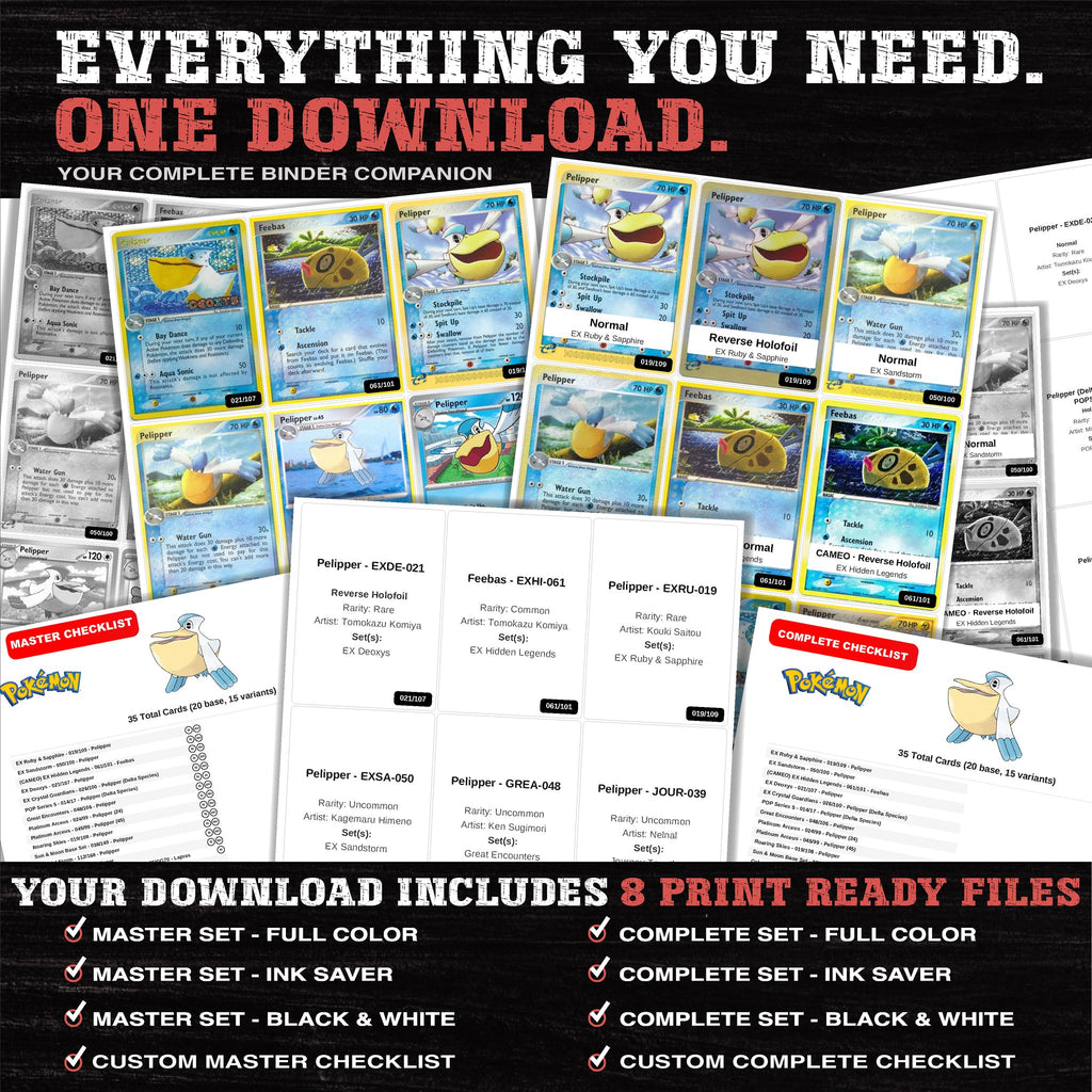 Everything included in the Pelipper master set download - 8 PDF files