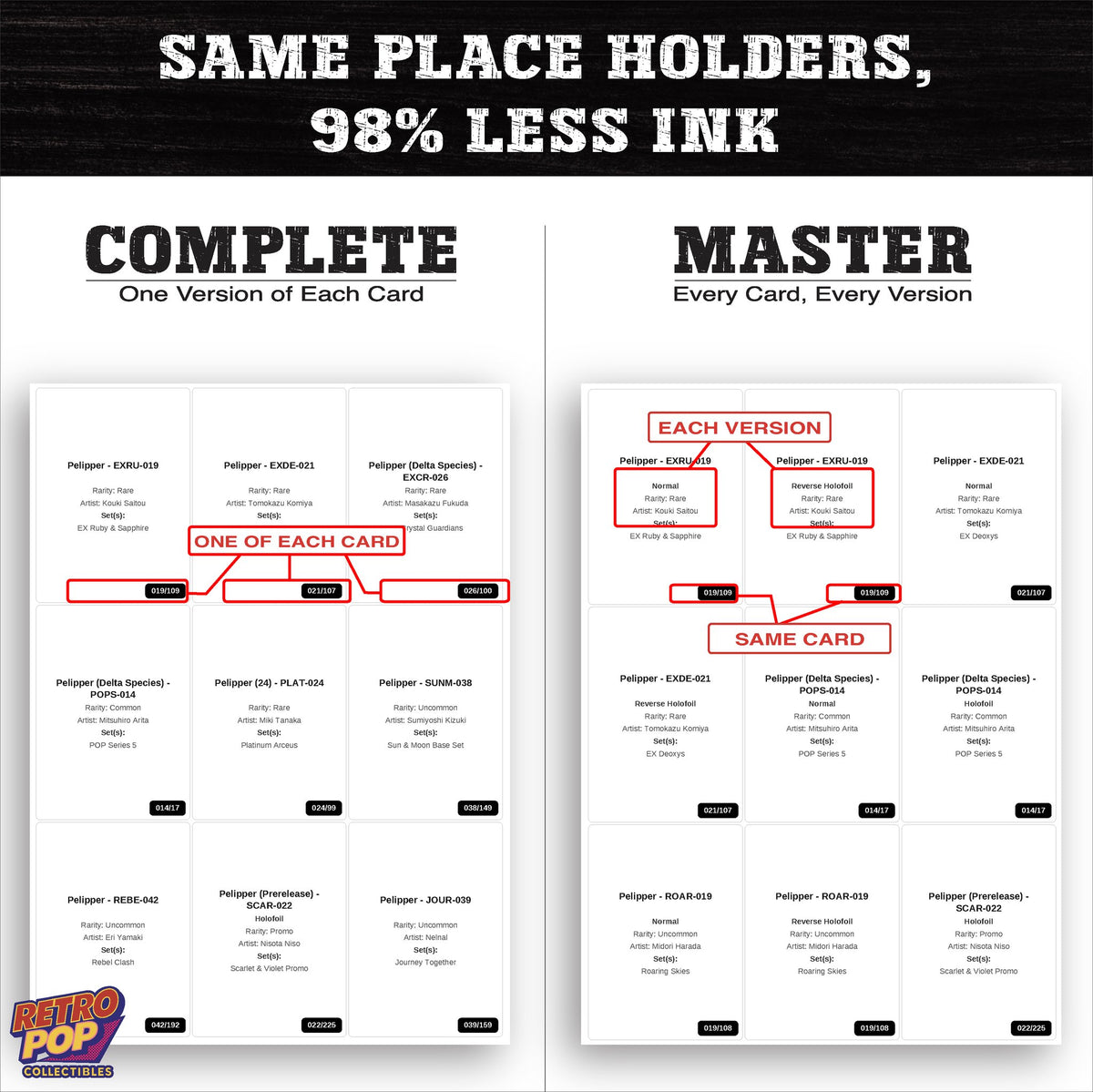 Ink saver greyscale Pelipper placeholder sheet - 98 percent less ink