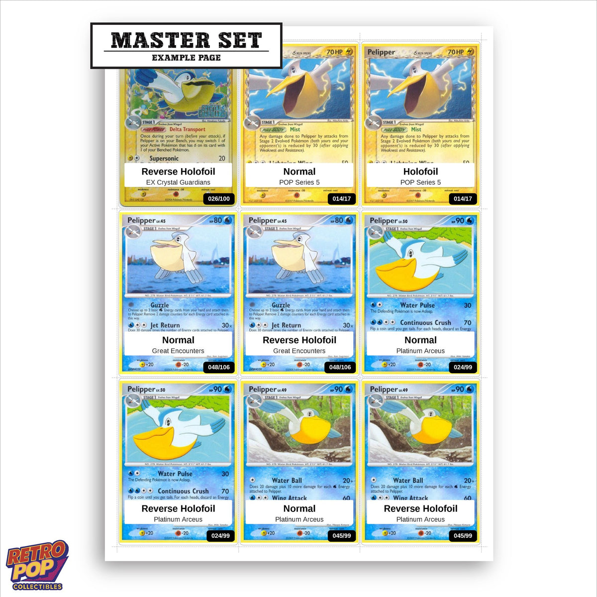 Printed Pelipper Pokemon placeholders in binder - real photo 1