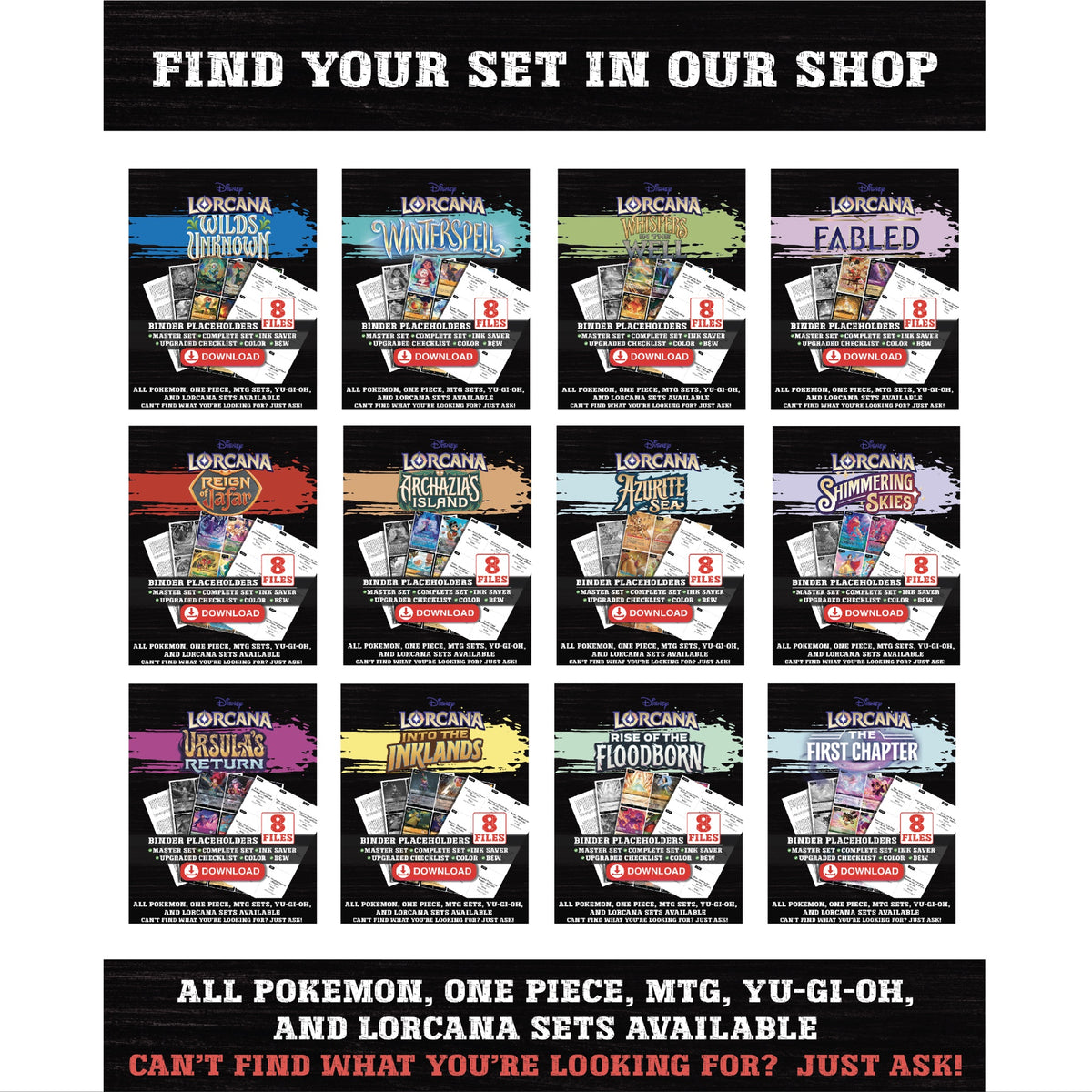 All Disney Lorcana sets available as binder placeholders