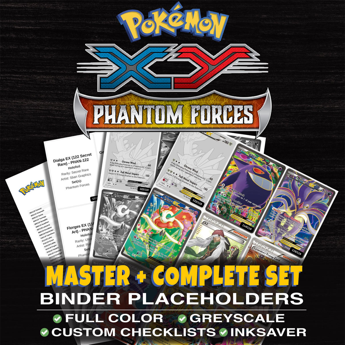Phantom Forces Pokemon binder placeholders printable PDF - includes Dialga EX (122 Secret Rare)