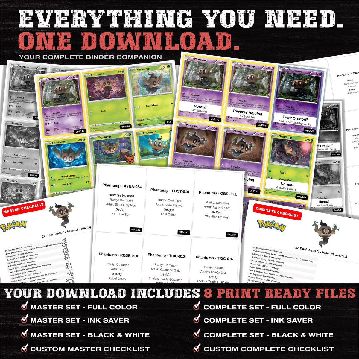 Everything included in the Phantump master set download - 8 PDF files