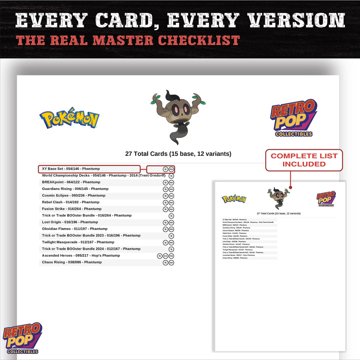 Phantump master set checklist PDF preview - every card listed