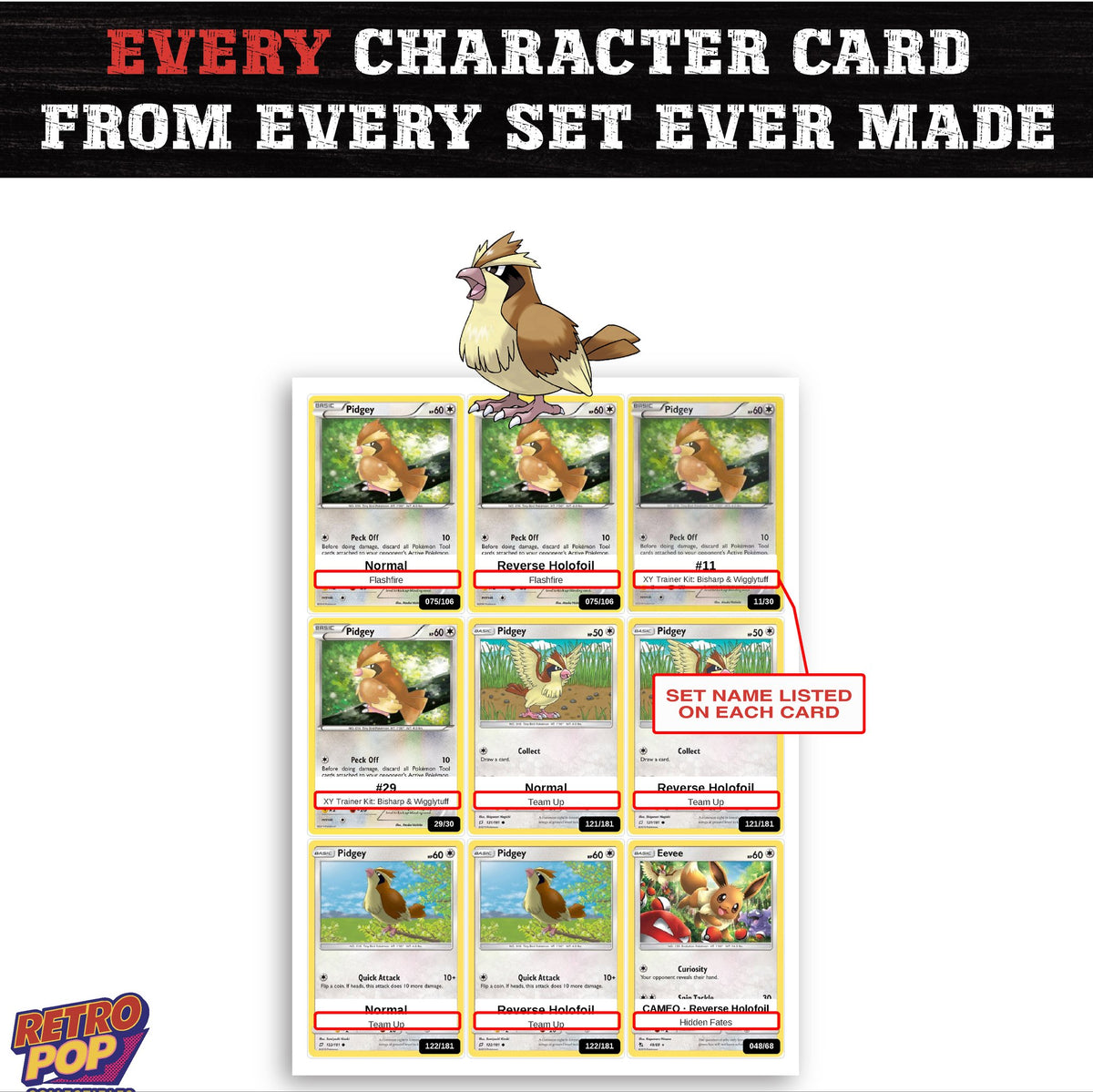 Pidgey card collection preview - every set Pidgey appears in
