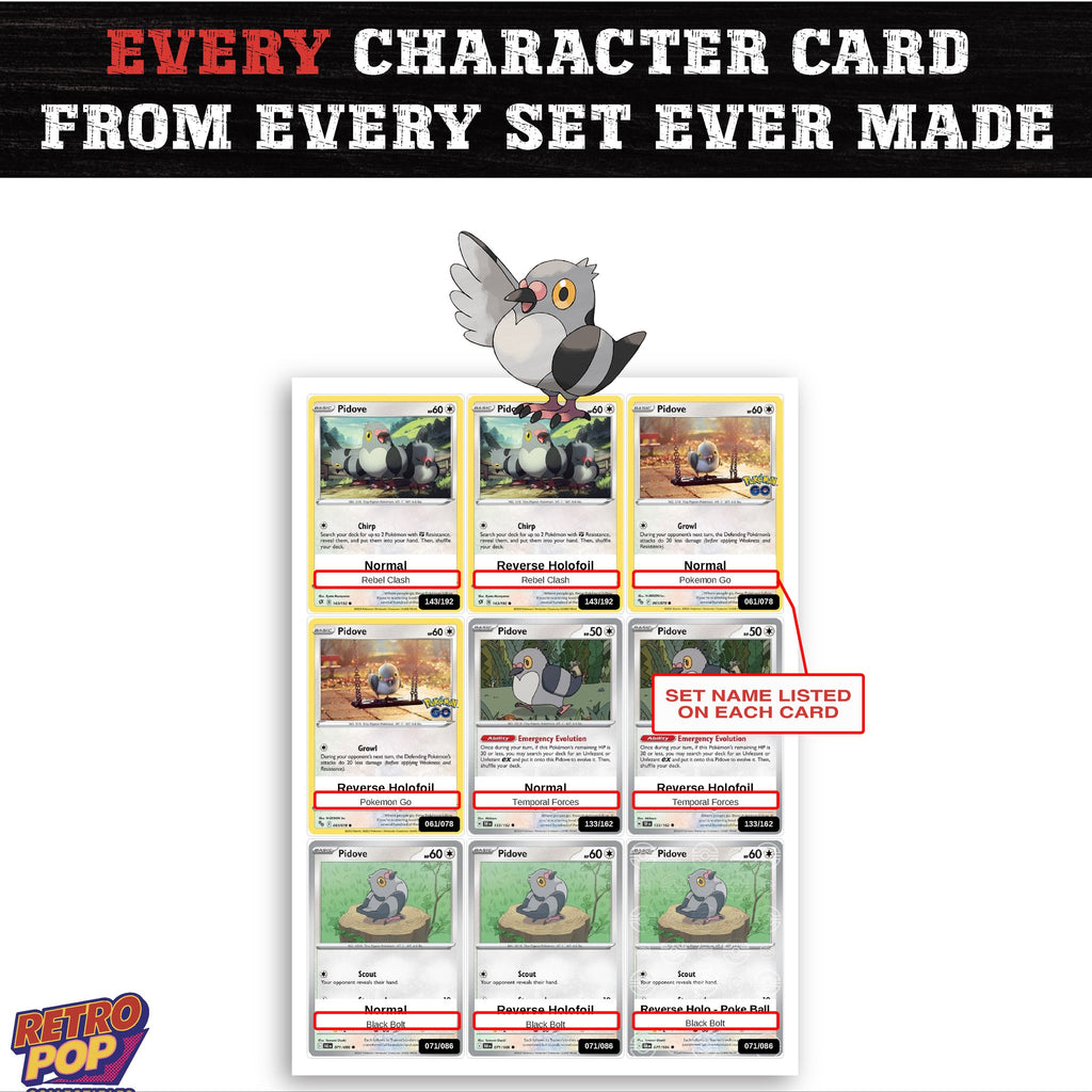 Pidove card collection preview - every set Pidove appears in