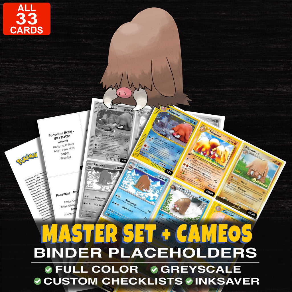 Every Piloswine Pokemon card ever made - master set binder placeholders with Piloswine (H22)