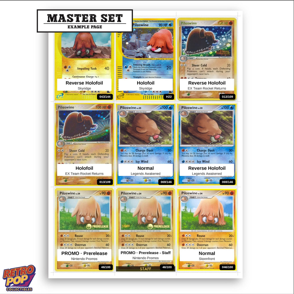 Printed Piloswine Pokemon placeholders in binder - real photo 3