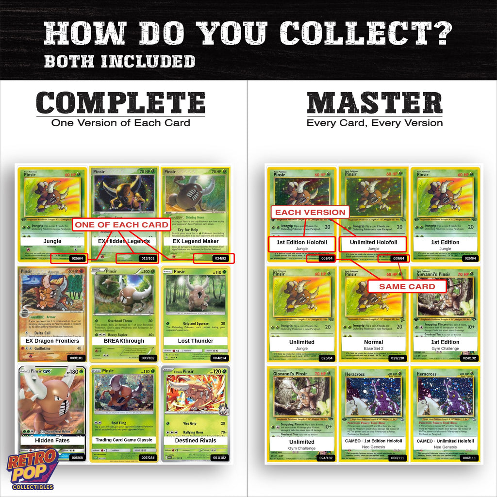 Complete Set vs Master Set versions of the Pinsir binder placeholders