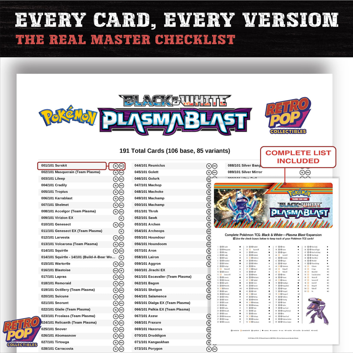 Plasma Blast Pokemon card checklist PDF preview