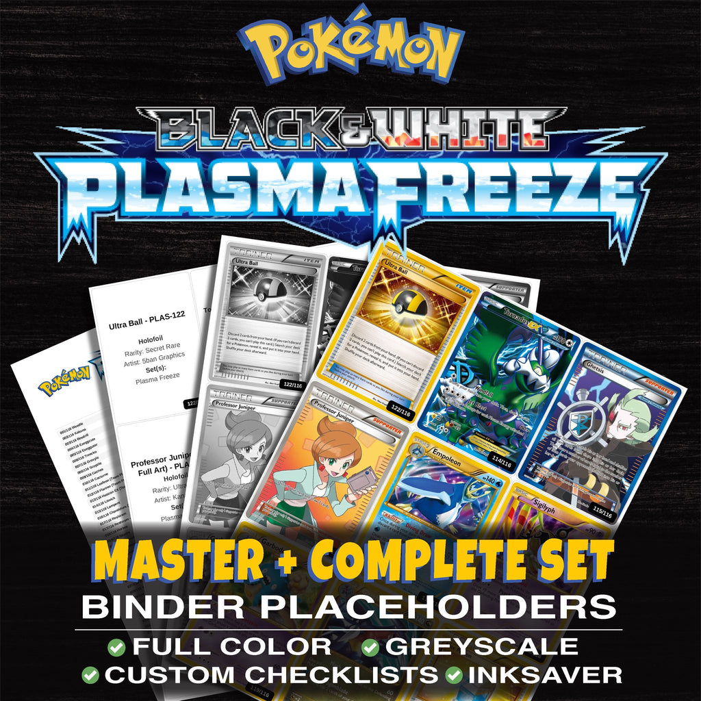 Plasma Freeze Pokemon binder placeholders printable PDF - includes Ultra Ball