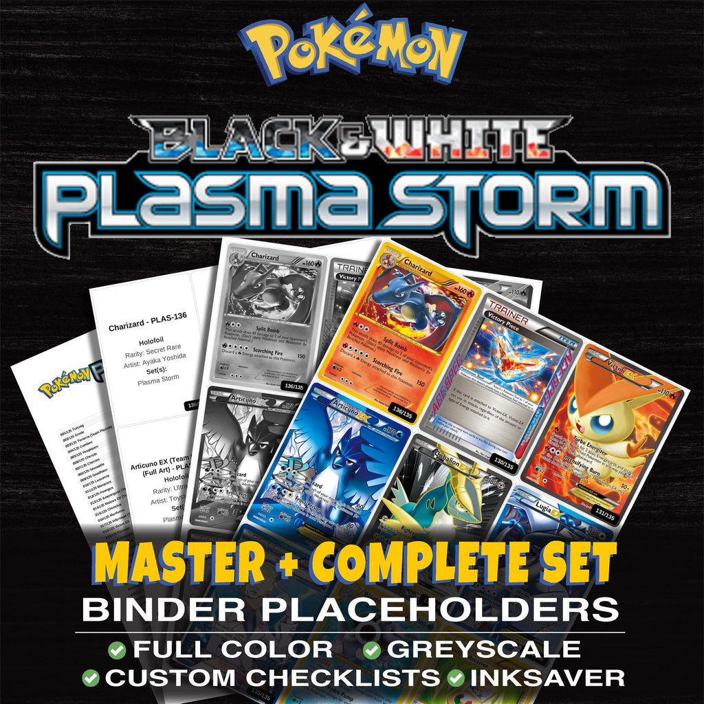 Plasma Storm Pokemon binder placeholders printable PDF - includes Charizard